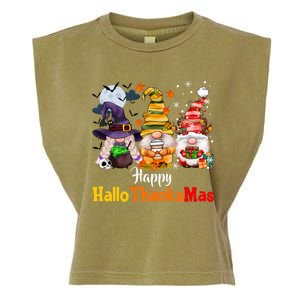 Gnomes Lover Halloween Merry Christmas Happy Hallothanksmas Garment-Dyed Women's Muscle Tee