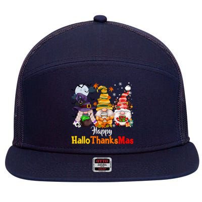 Gnomes Lover Halloween Merry Christmas Happy Hallothanksmas 7 Panel Mesh Trucker Snapback Hat