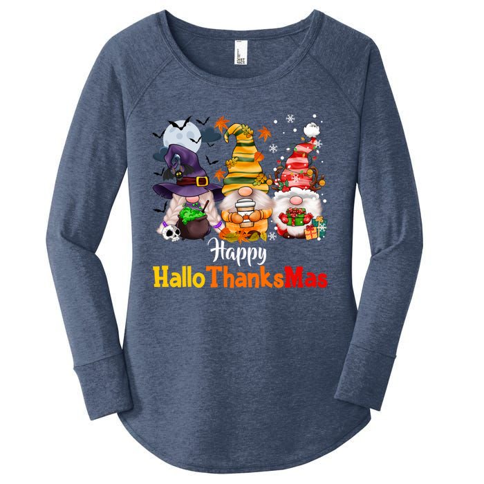 Gnomes Lover Halloween Merry Christmas Happy Hallothanksmas Women's Perfect Tri Tunic Long Sleeve Shirt