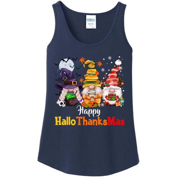 Gnomes Lover Halloween Merry Christmas Happy Hallothanksmas Ladies Essential Tank