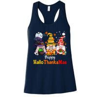 Gnomes Lover Halloween Merry Christmas Happy Hallothanksmas Women's Racerback Tank