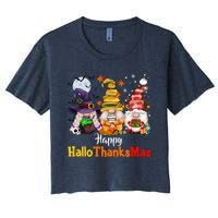 Gnomes Lover Halloween Merry Christmas Happy Hallothanksmas Women's Crop Top Tee