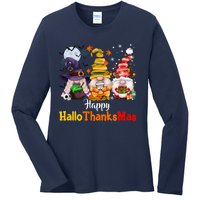 Gnomes Lover Halloween Merry Christmas Happy Hallothanksmas Ladies Long Sleeve Shirt