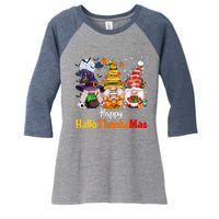 Gnomes Lover Halloween Merry Christmas Happy Hallothanksmas Women's Tri-Blend 3/4-Sleeve Raglan Shirt