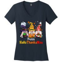 Gnomes Lover Halloween Merry Christmas Happy Hallothanksmas Women's V-Neck T-Shirt