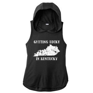 Getting Lucky In Kentucky Distressed Kentucky Ladies PosiCharge Tri-Blend Wicking Draft Hoodie Tank