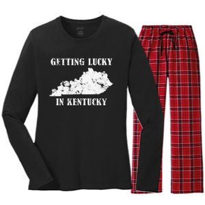 Getting Lucky In Kentucky Distressed Kentucky Women's Long Sleeve Flannel Pajama Set 