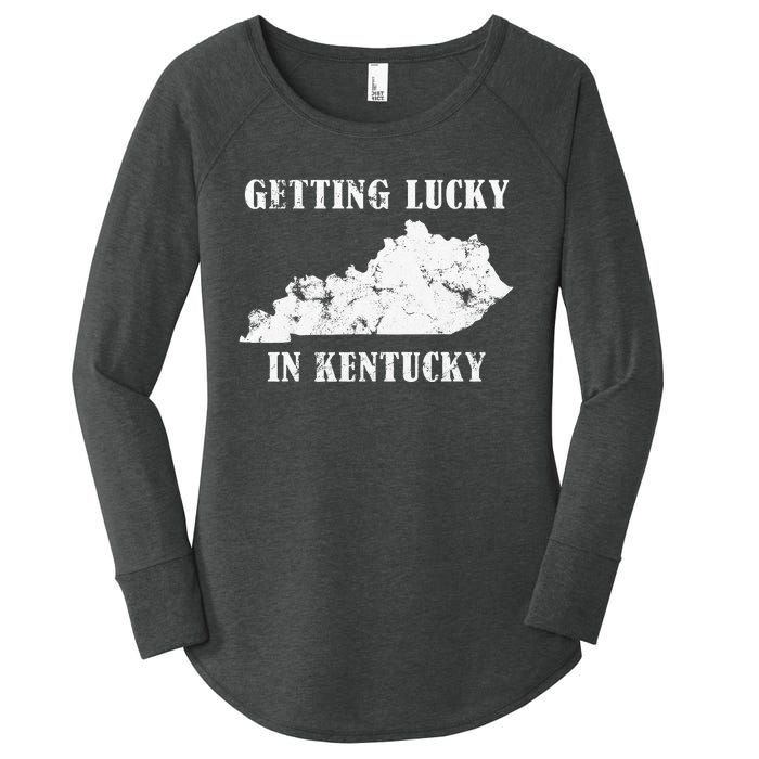 Getting Lucky In Kentucky Distressed Kentucky Women's Perfect Tri Tunic Long Sleeve Shirt