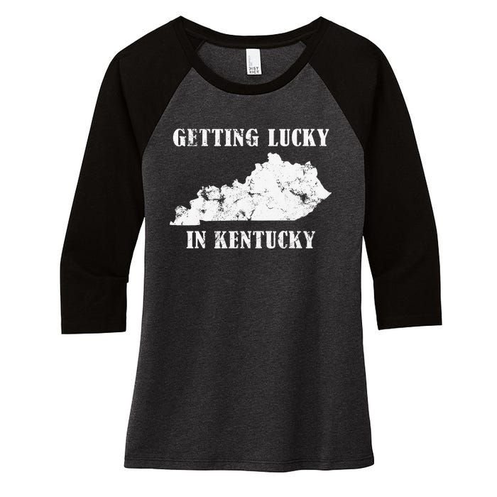 Getting Lucky In Kentucky Distressed Kentucky Women's Tri-Blend 3/4-Sleeve Raglan Shirt