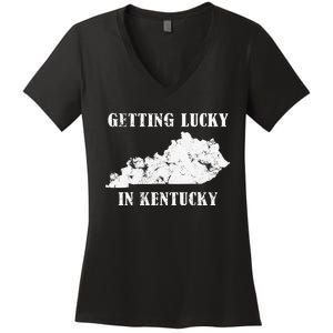 Getting Lucky In Kentucky Distressed Kentucky Women's V-Neck T-Shirt