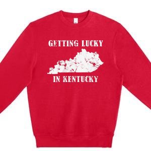 Getting Lucky In Kentucky Distressed Kentucky Premium Crewneck Sweatshirt