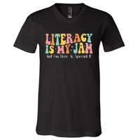 Groovy Literacy Is My Jam And IM Here To Spread It V-Neck T-Shirt