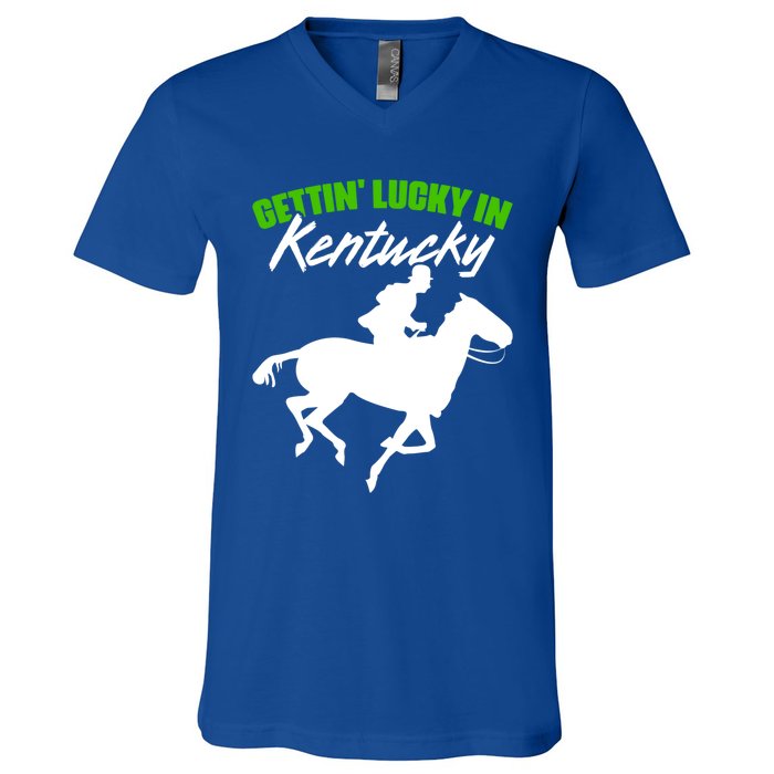 Getting Lucky In Kentucky Horse Racing Derby Horse Lovers Gift V-Neck T-Shirt