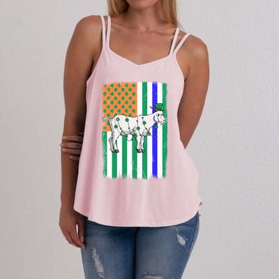 Goat Leprechaun Irish Usa Police Flag Cop St Patricks Day Gift Women's Strappy Tank