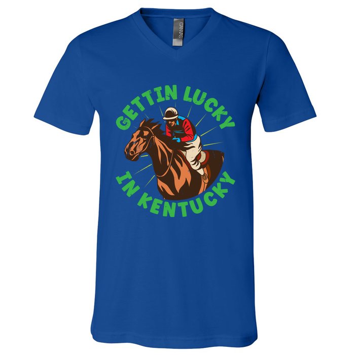 Getting Lucky In Kentucky Horse Racing Vintage Derby Great Gift V-Neck T-Shirt