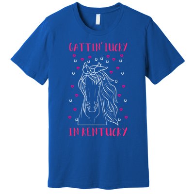 Gattin’ Lucky In Kentucky Horse Owner Lover Jockey Cute Gift Premium T-Shirt