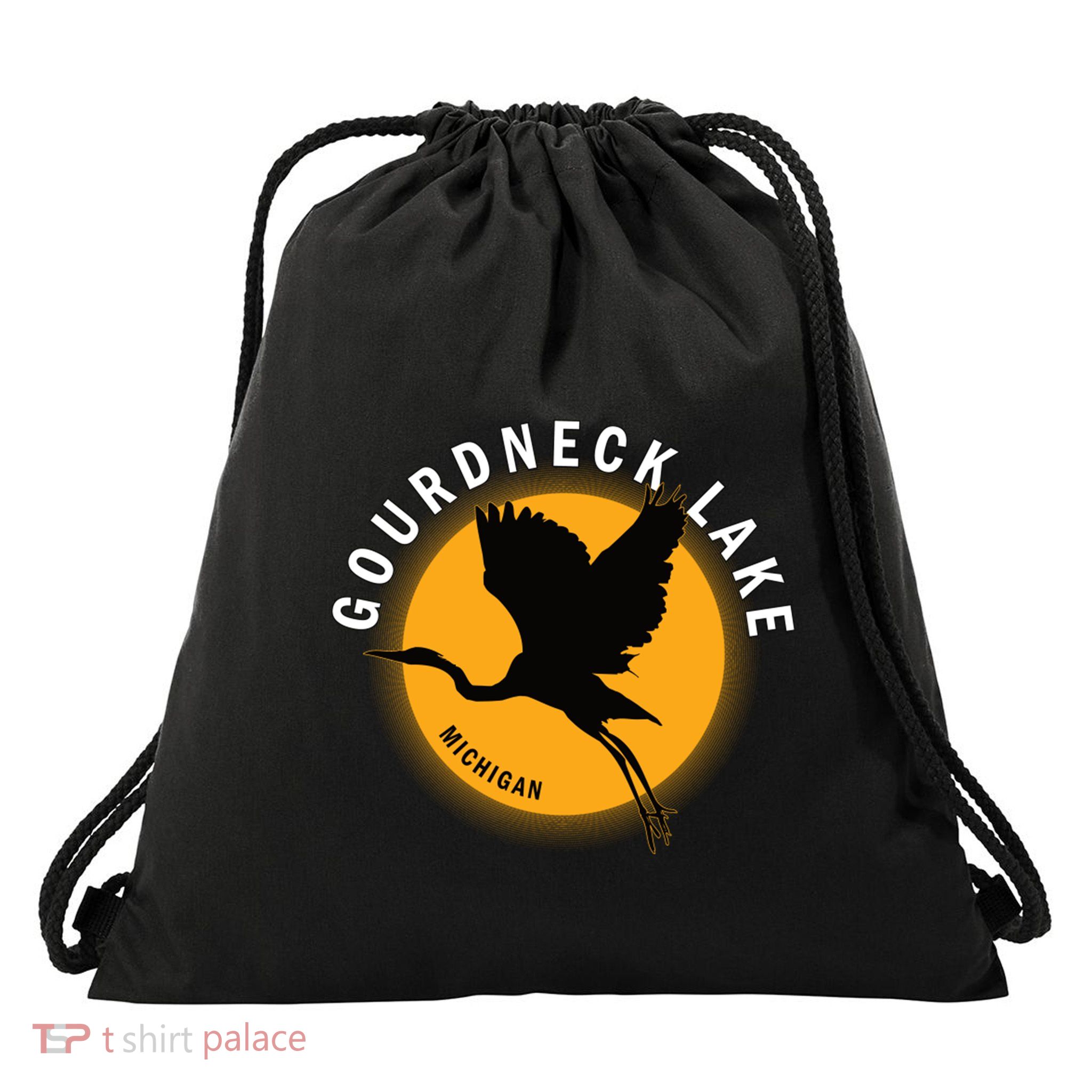 Gourdneck Lake In Michigan Heron Sunrise Drawstring Bag