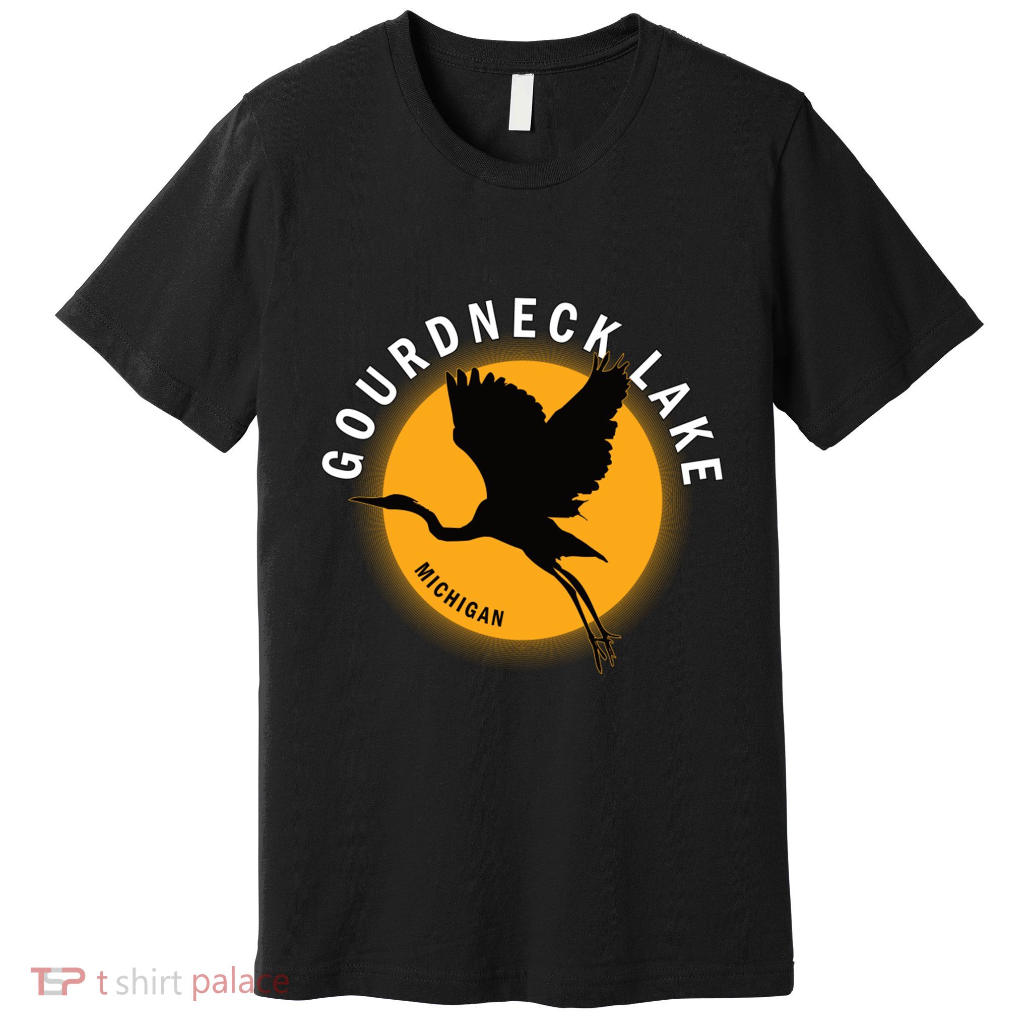 Gourdneck Lake In Michigan Heron Sunrise Premium T-Shirt