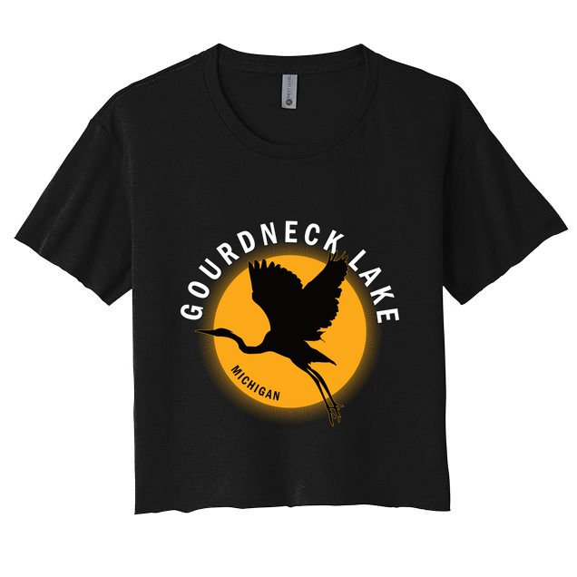 Gourdneck Lake In Michigan Heron Sunrise Crop Top