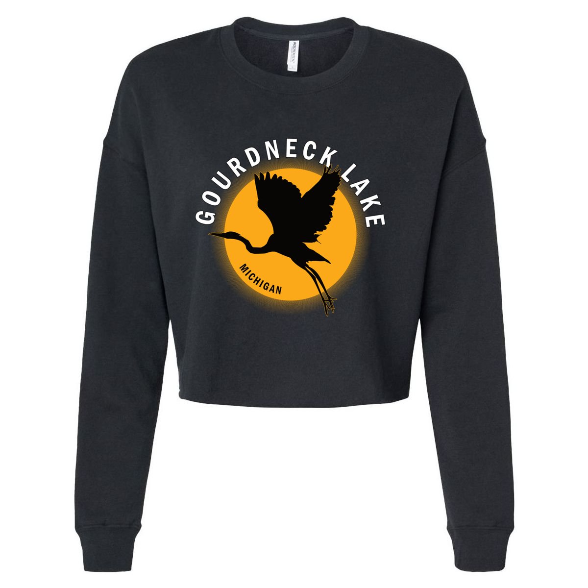 Gourdneck Lake In Michigan Heron Sunrise Cropped Pullover Crew