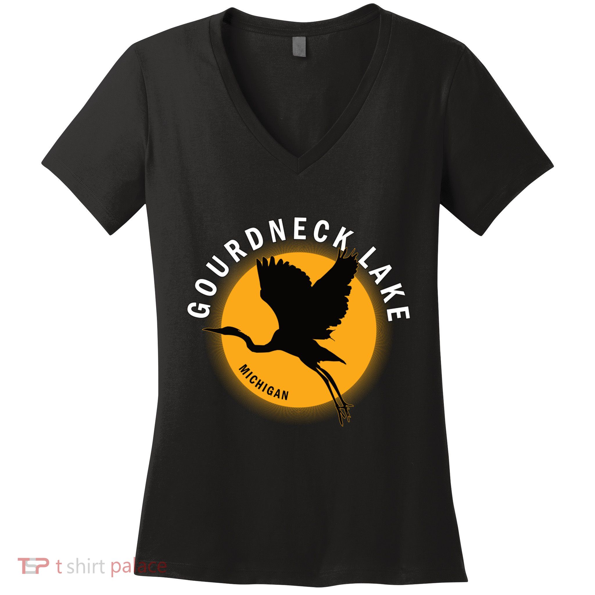 Gourdneck Lake In Michigan Heron Sunrise Women's V-Neck T-Shirt