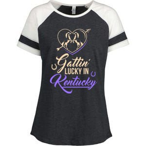 Gattin’ Lucky In Kentucky Horse Racing Derby Racetrack Gift Enza Ladies Jersey Colorblock Tee