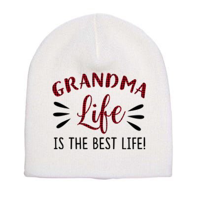 Grandma Life Is The Best Life Red Plaid Mother's Day Gift Short Acrylic Beanie