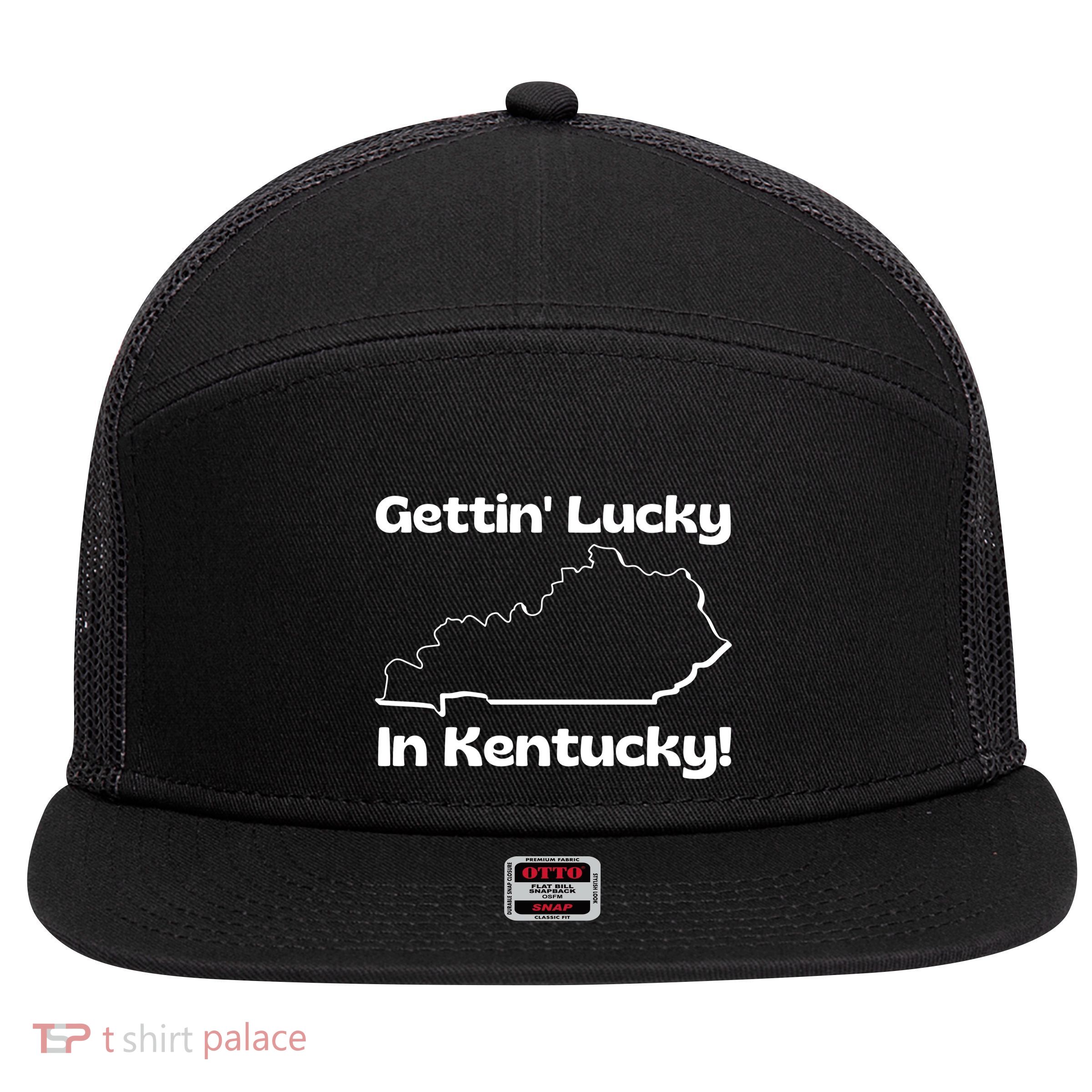 Gettin Lucky In Kentucky 7 Panel Mesh Trucker Snapback Hat