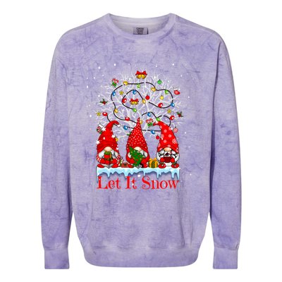 Gnome Let It Snow Christmas Lights Hanukkah Holiday Presents Gift Colorblast Crewneck Sweatshirt