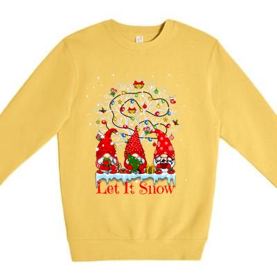 Gnome Let It Snow Christmas Lights Hanukkah Holiday Presents Gift Premium Crewneck Sweatshirt