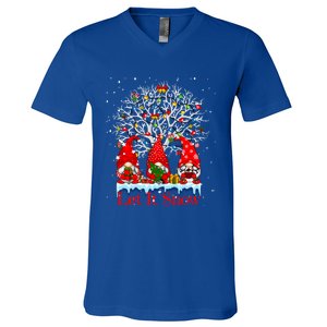 Gnome Let It Snow Christmas Lights Hanukkah Holiday Presents Gift V-Neck T-Shirt