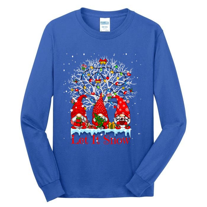 Gnome Let It Snow Christmas Lights Hanukkah Holiday Presents Gift Tall Long Sleeve T-Shirt