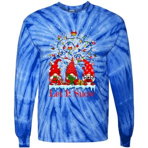 Gnome Let It Snow Christmas Lights Hanukkah Holiday Presents Gift Tie-Dye Long Sleeve Shirt