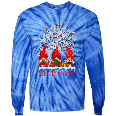 Gnome Let It Snow Christmas Lights Hanukkah Holiday Presents Gift Tie-Dye Long Sleeve Shirt