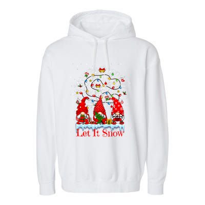 Gnome Let It Snow Christmas Lights Hanukkah Holiday Presents Gift Garment-Dyed Fleece Hoodie