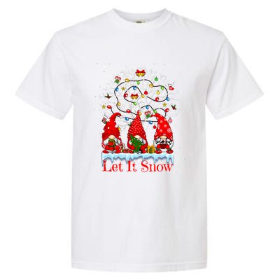 Gnome Let It Snow Christmas Lights Hanukkah Holiday Presents Gift Garment-Dyed Heavyweight T-Shirt