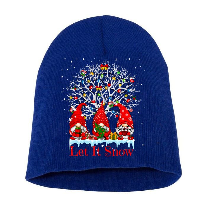 Gnome Let It Snow Christmas Lights Hanukkah Holiday Presents Cute Gift Short Acrylic Beanie