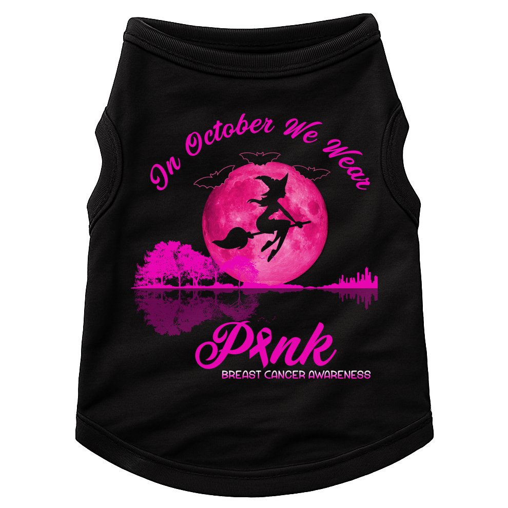 Guitar Lake In October We Wear Pink Breast Cancer Halloween Doggie Tank