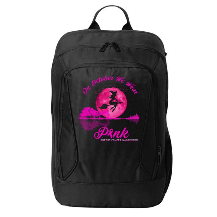 Guitar Lake In October We Wear Pink Breast Cancer Halloween City Backpack