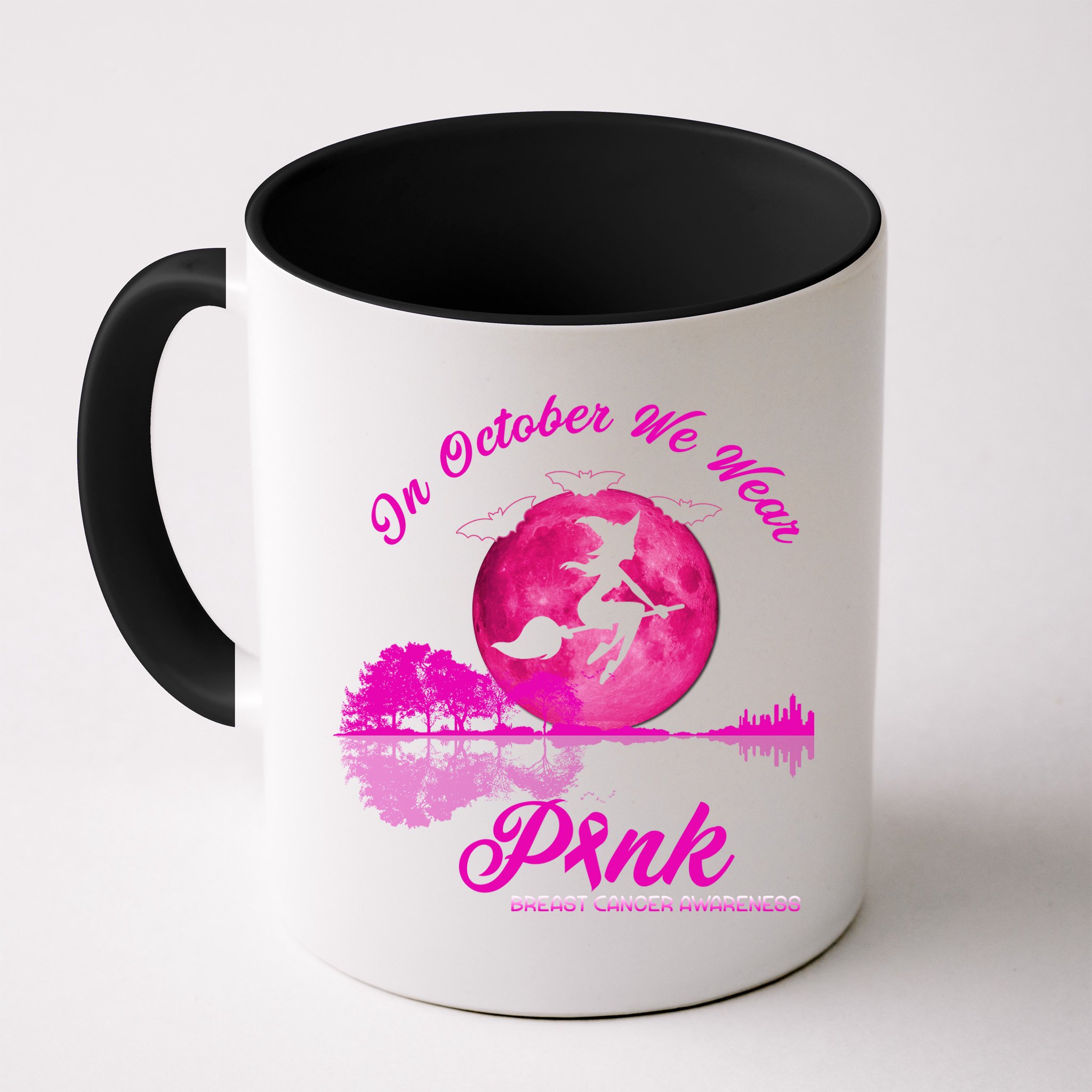 Guitar Lake In October We Wear Pink Breast Cancer Halloween Mug