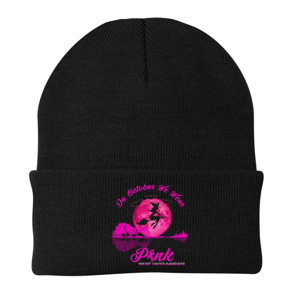 Guitar Lake In October We Wear Pink Breast Cancer Halloween Beanie