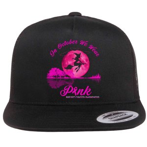 Guitar Lake In October We Wear Pink Breast Cancer Halloween Flat Bill Trucker Hat