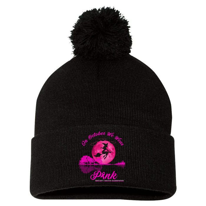 Guitar Lake In October We Wear Pink Breast Cancer Halloween Pom Pom 12in Knit Beanie