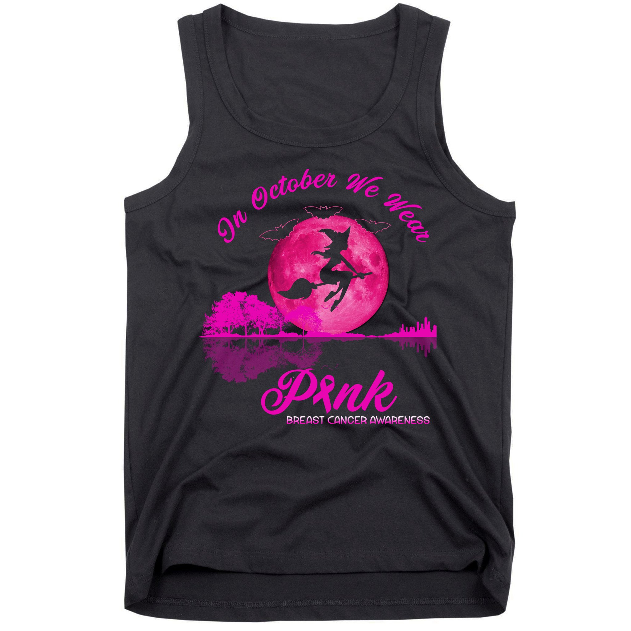 Guitar Lake In October We Wear Pink Breast Cancer Halloween Tank Top