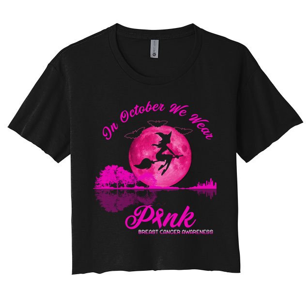 Guitar Lake In October We Wear Pink Breast Cancer Halloween Crop Top