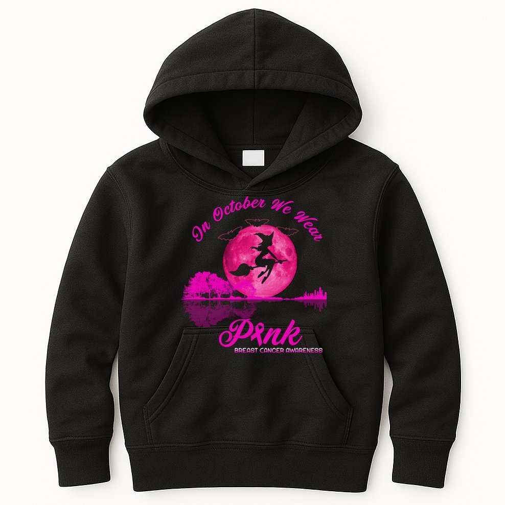 Guitar Lake In October We Wear Pink Breast Cancer Halloween Kids Hoodie