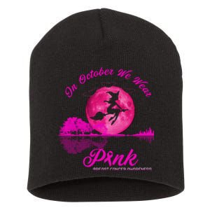 Guitar Lake In October We Wear Pink Breast Cancer Halloween Short Acrylic Beanie