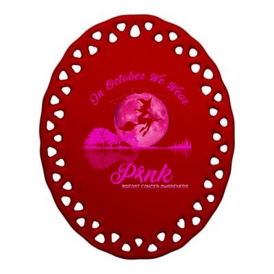 Guitar Lake In October We Wear Pink Breast Cancer Halloween Ceramic Oval Ornament