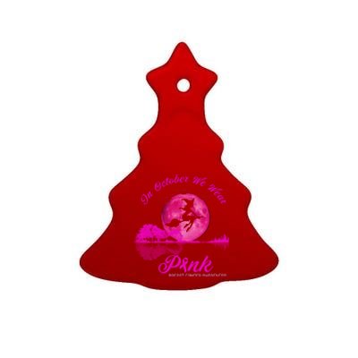 Guitar Lake In October We Wear Pink Breast Cancer Halloween Ceramic Tree Ornament