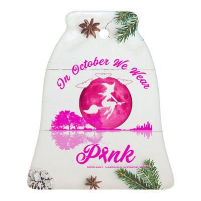 Guitar Lake In October We Wear Pink Breast Cancer Halloween Ceramic Bell Ornament